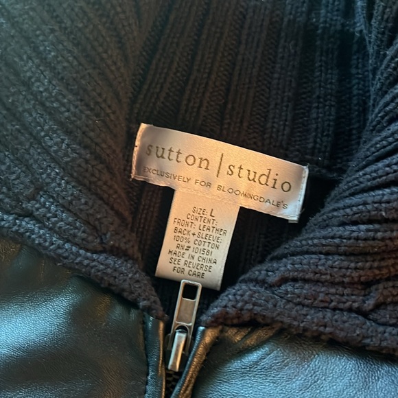 Sutton studio black leather zipper crapped sweater jack - Picture 6 of 6